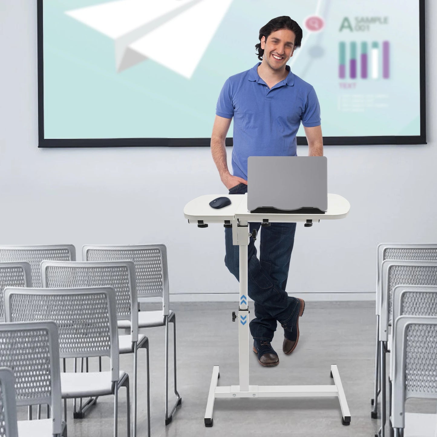 Adjustable Laptop Desk Stand with Swivel Wheels for Home Office