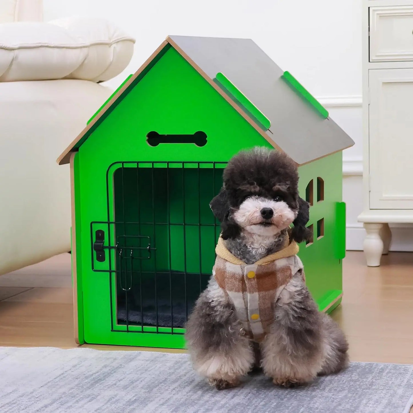 Cozy Wooden Indoor Dog House for Small Dogs and Cats with Air Vents