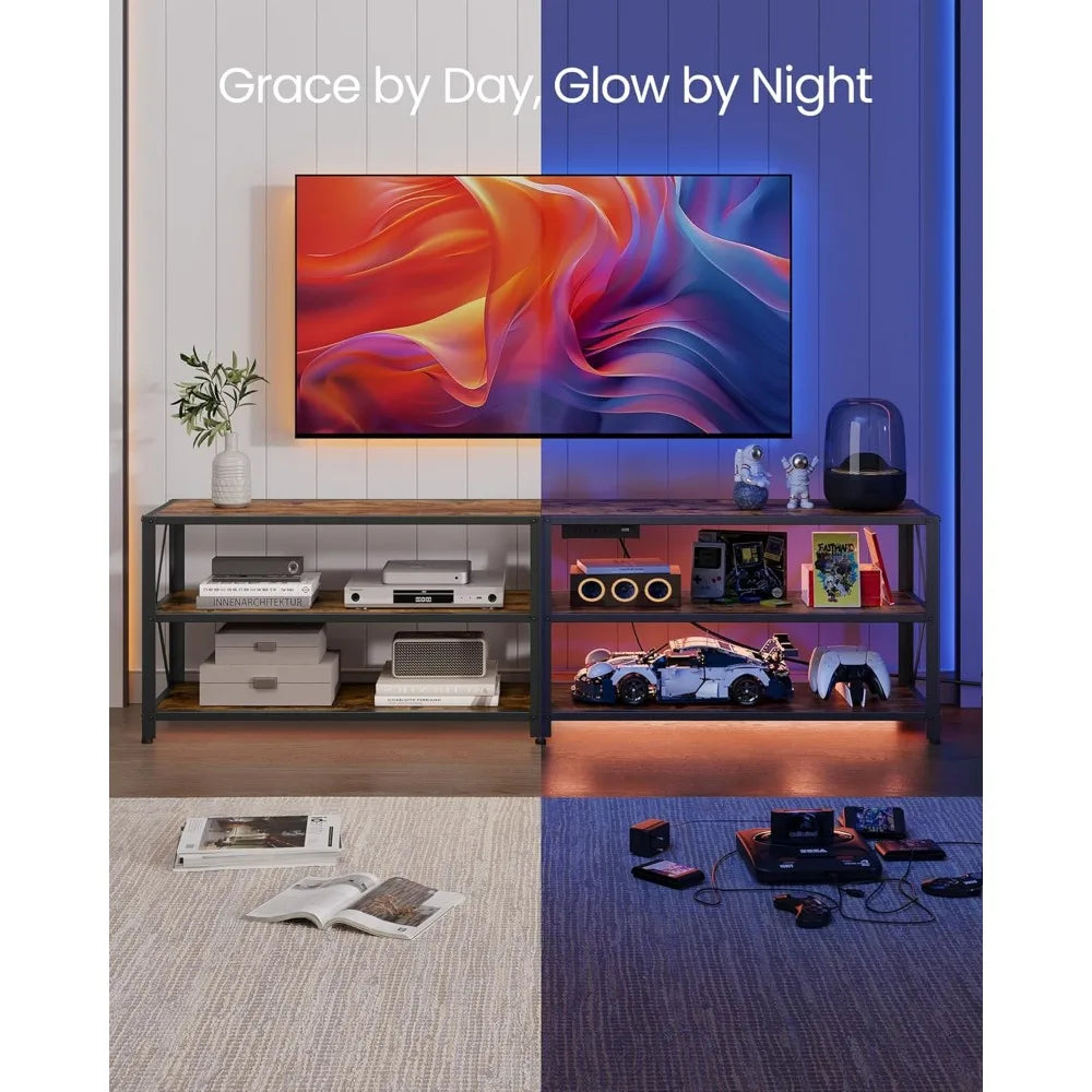 TV Stand with Power Outlets LED Lights for TVs up to 75 Inches