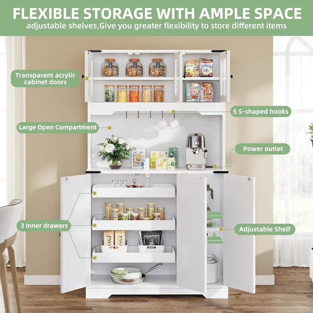 Tall Kitchen Pantry Storage Cabinet Freestanding Farmhouse Hutch