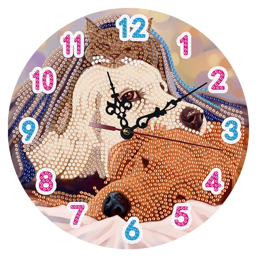 2D Flat DIY Diamond Painting Wooden Wall Clock Kit for Home Decor