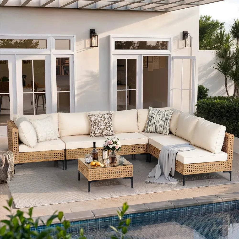 7-Piece Wicker Outdoor Patio Furniture Set with Coffee Table Sectional