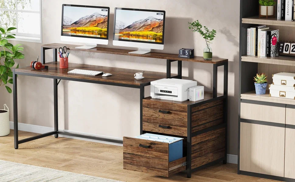 Ljustra 63 Inch Ergonomic Computer Desk with File Drawer Cabinet