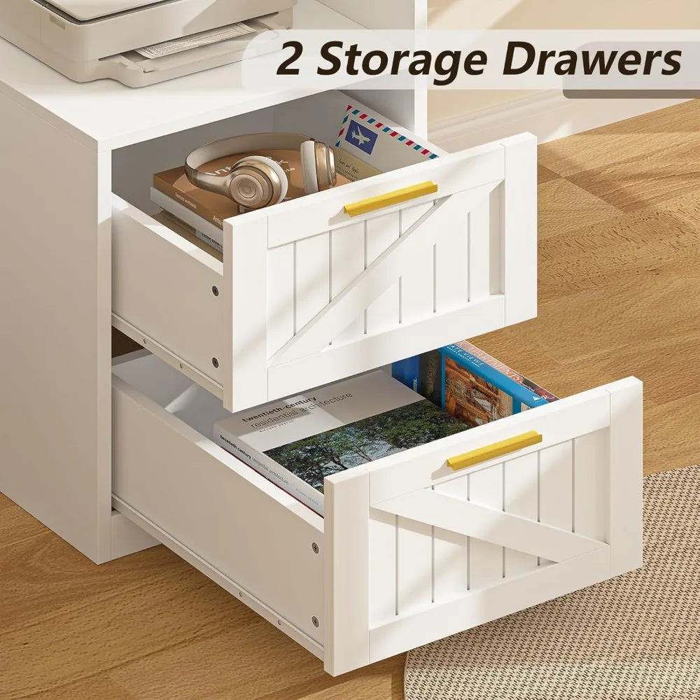 63 Inch L Shaped Executive Desk with Drawers and USB Charging Station