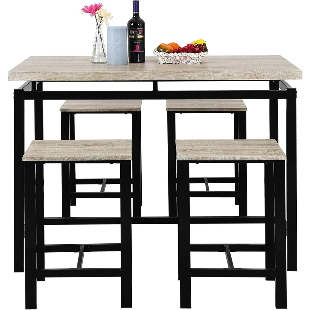 5 Piece Pub Table Set Dining Height Table for Kitchen Living Room