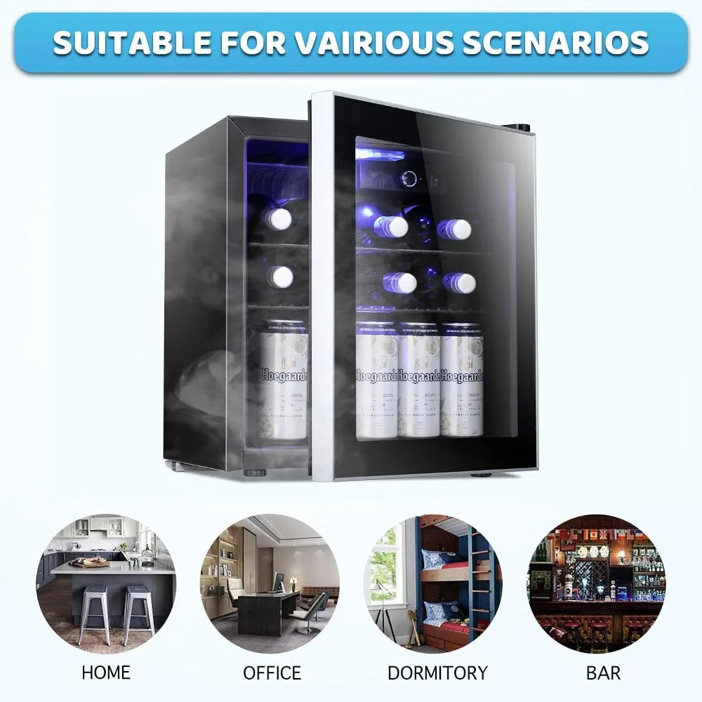 Mini Fridge Cooler 60 Can Beverage Refrigerator Glass Door for Home Use
