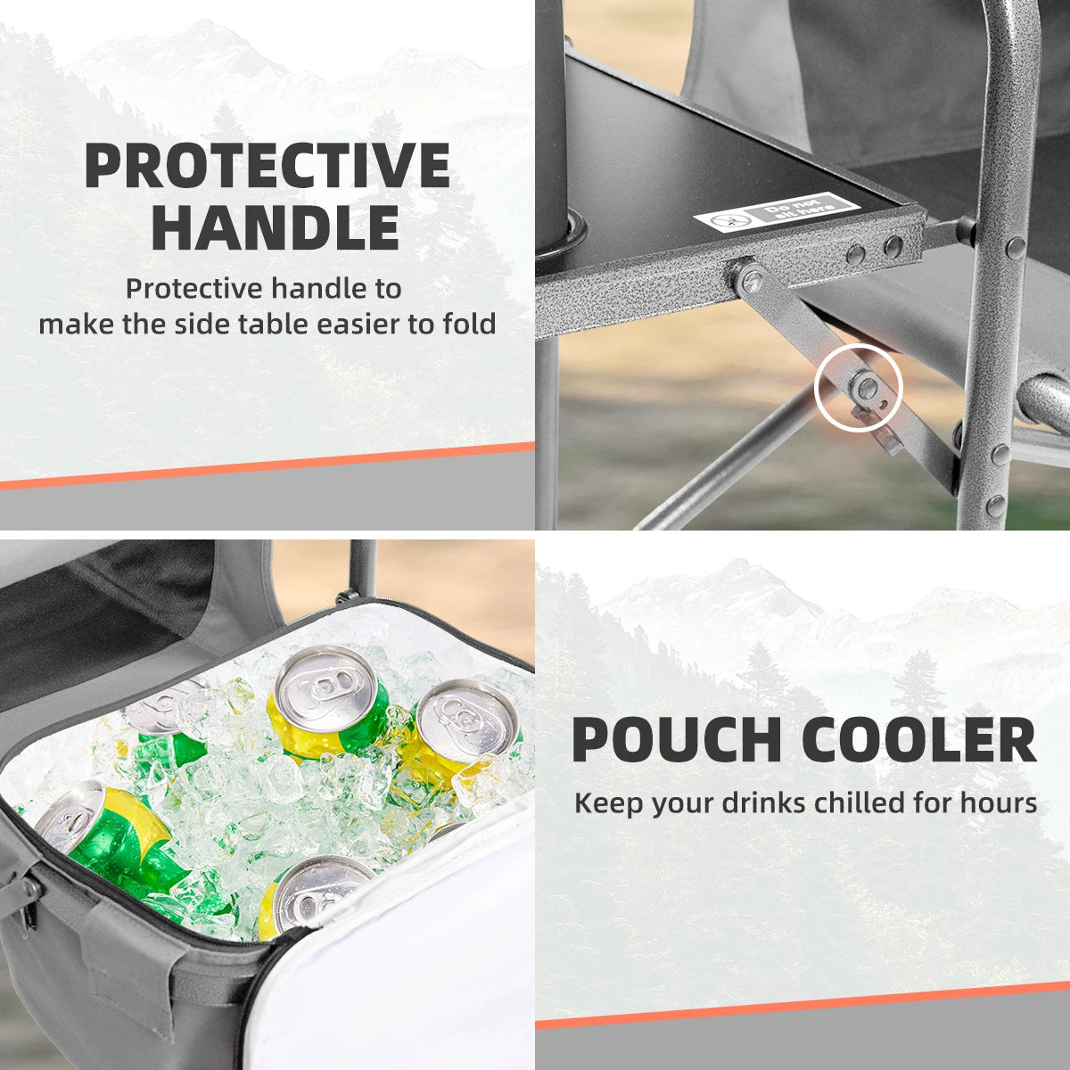 Tisetrail Camping Chair with Cooler Bag and Side Tray Outdoor Directors Chair