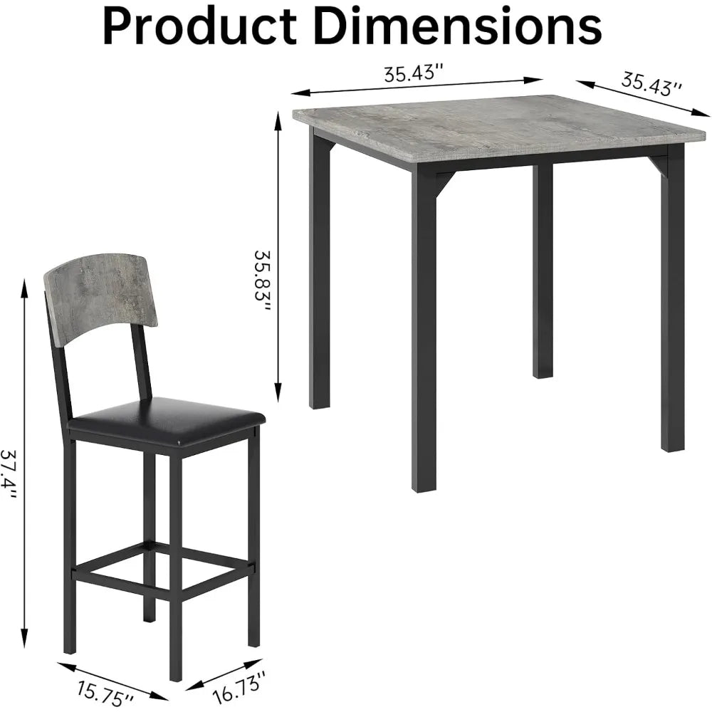 Modern 5-Piece Dining Table Set for 4 with Bar Stools and Comfort