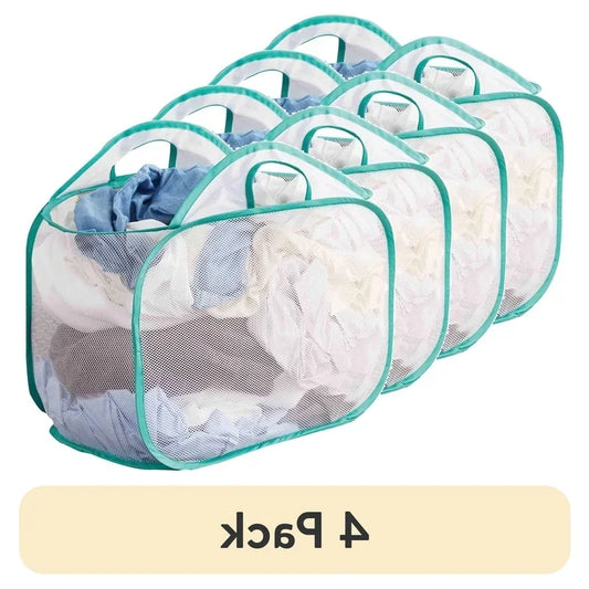 4 Pack Collapsible Pop Up Laundry Hamper Mesh Storage Solution Heavy Duty