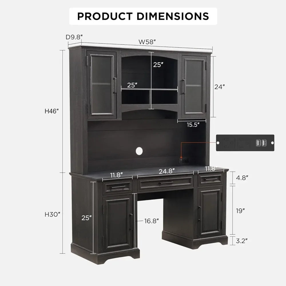 Farmhouse 76 Inch Computer Desk with Hutch Storage Charging Station
