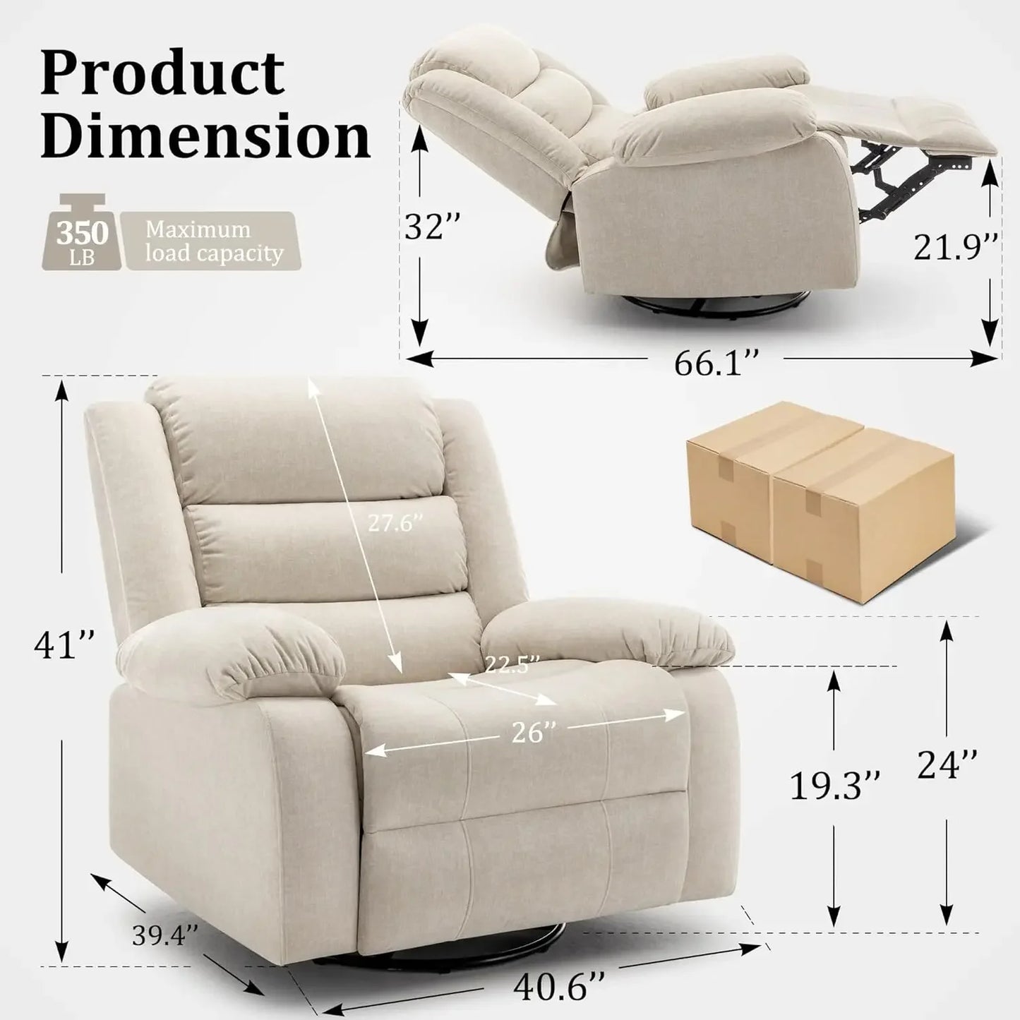 Recliner Chair Oversized Rocking Chair with Massage Heat Beige