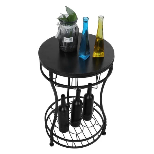 Round Freestanding Iron Wine Rack Organizer for Kitchen Bar Restaurant