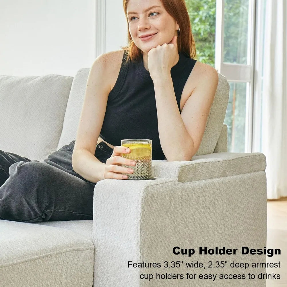 Ljustra Chenille Modular Sectional Sofa L Shaped with Storage Cup Holder