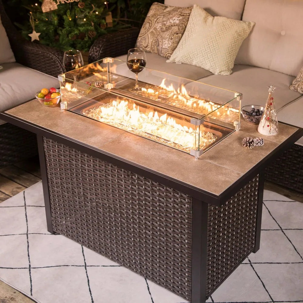 Nuu Garden 43 Inch Propane Fire Pit Table 50000 BTU Outdoor Patio