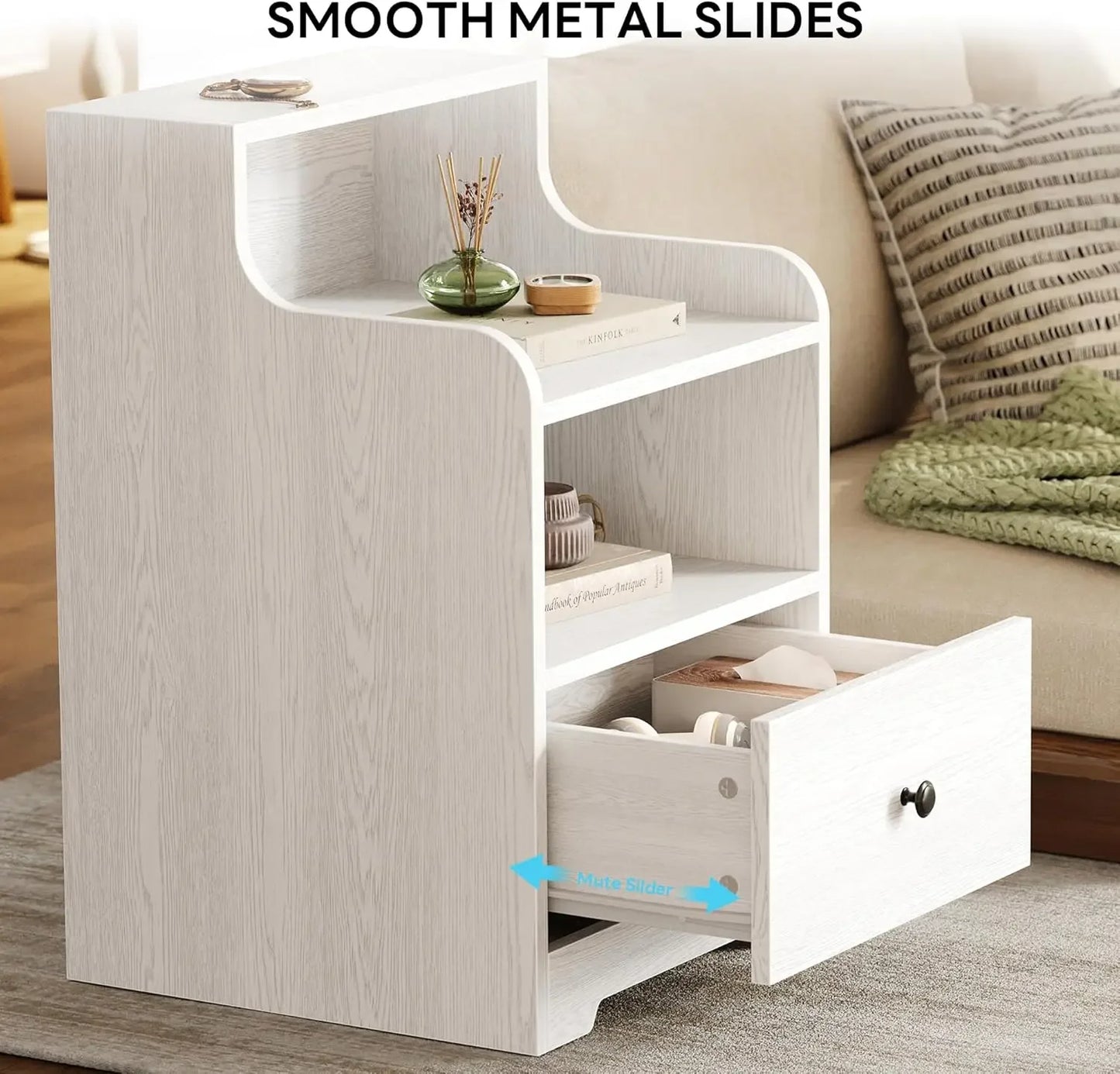 Modern Nightstand with Drawer Open Shelf Bedside Table Storage