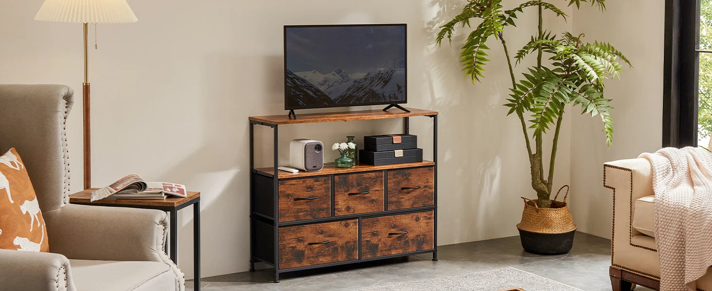 Ljustra Modern Fireplace TV Stand Dresser with 5 Fabric Drawers