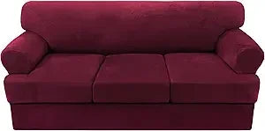 4-Piece Velvet Sofa Slipcover T-Cushion Stretch Fit | Couch Cover 72-90"