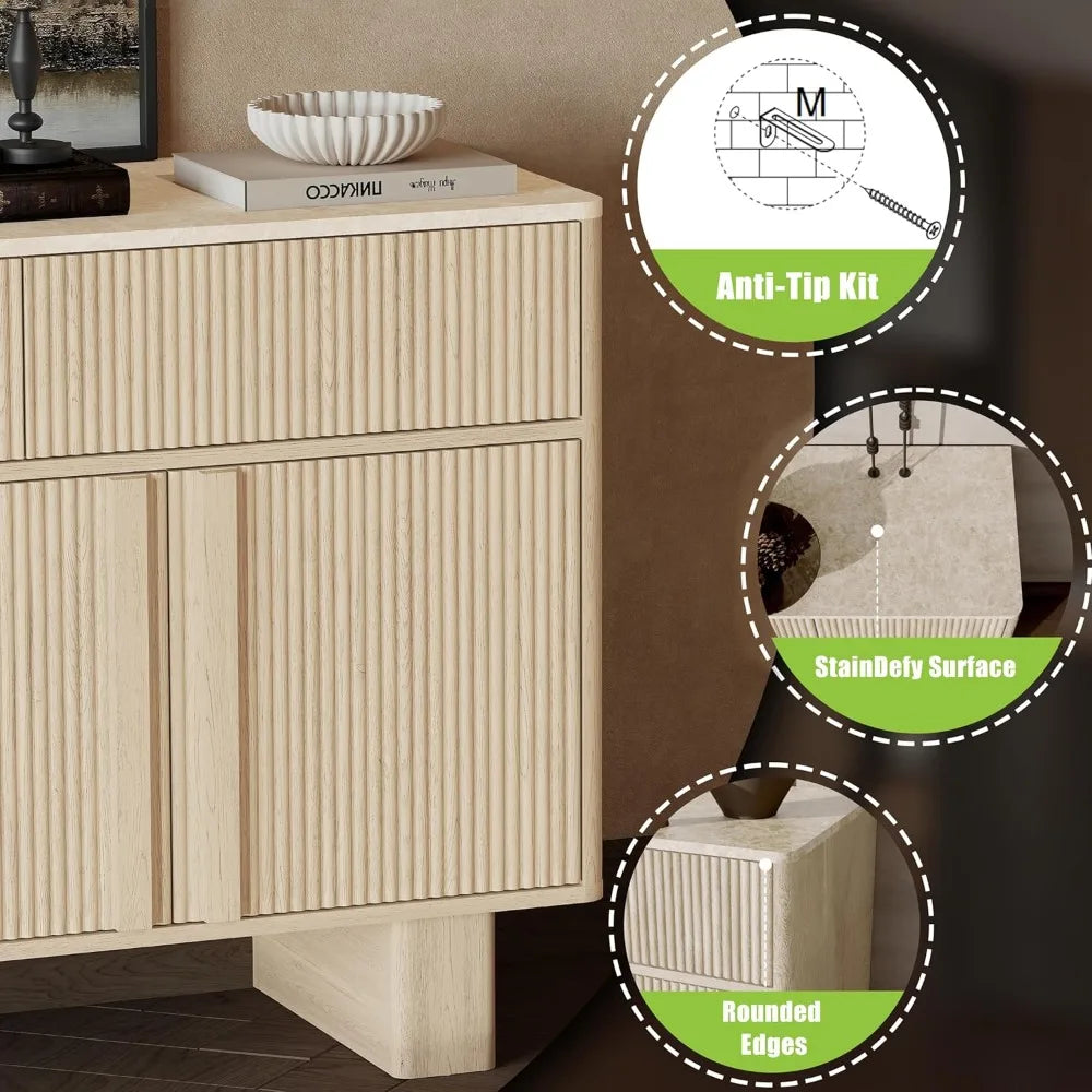 Modern 63 Inch Sideboard Buffet Cabinet with 3 Drawers and 4 Doors