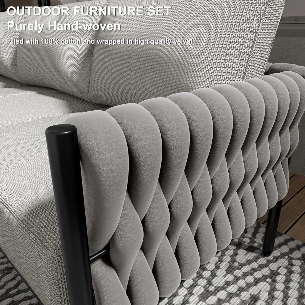 5-Piece Modern Metal Patio Furniture Set Deep-Seat Sofa with Cushions