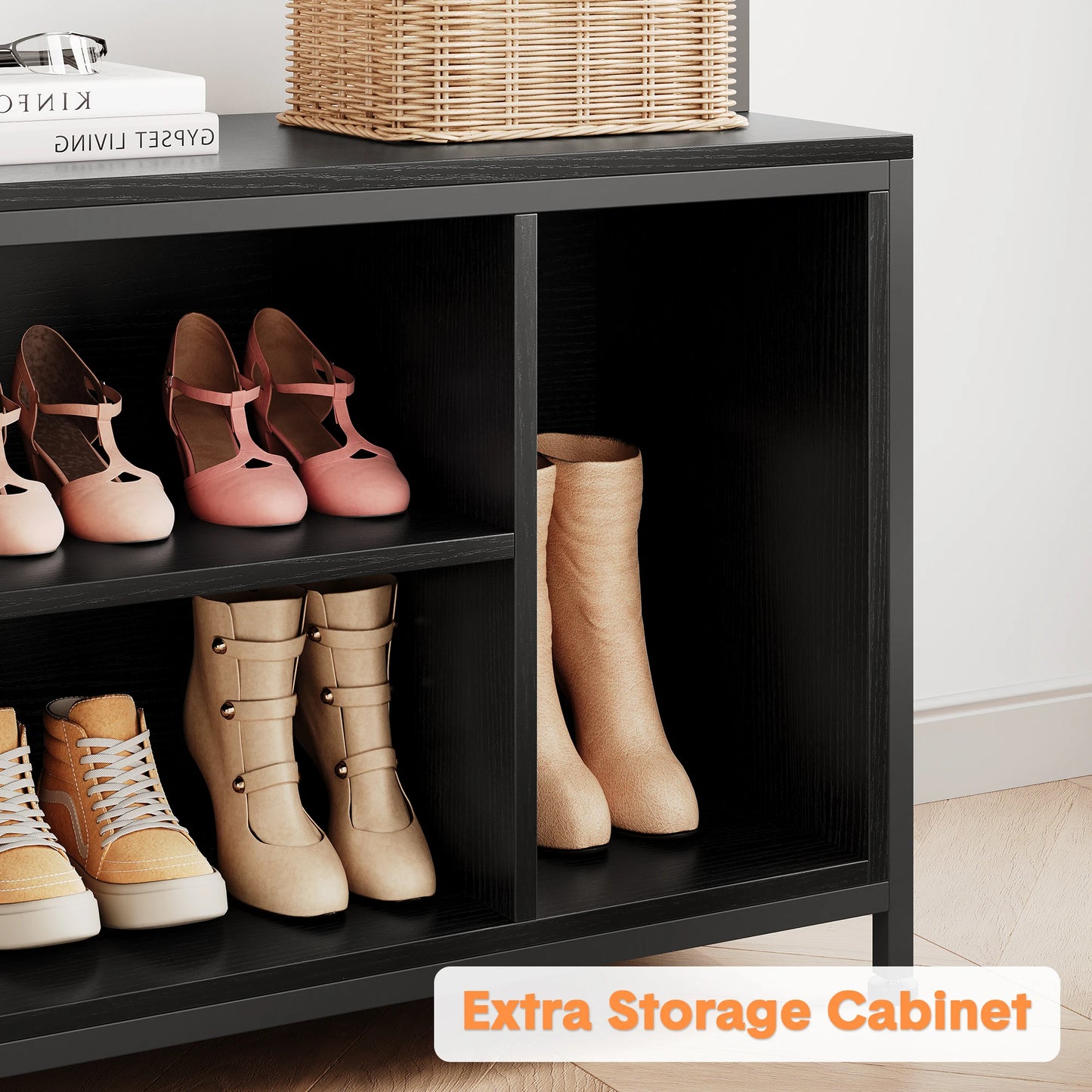 Hall Tree Entryway Bench with Coat Rack Shoe Storage 8 Hooks Industrial