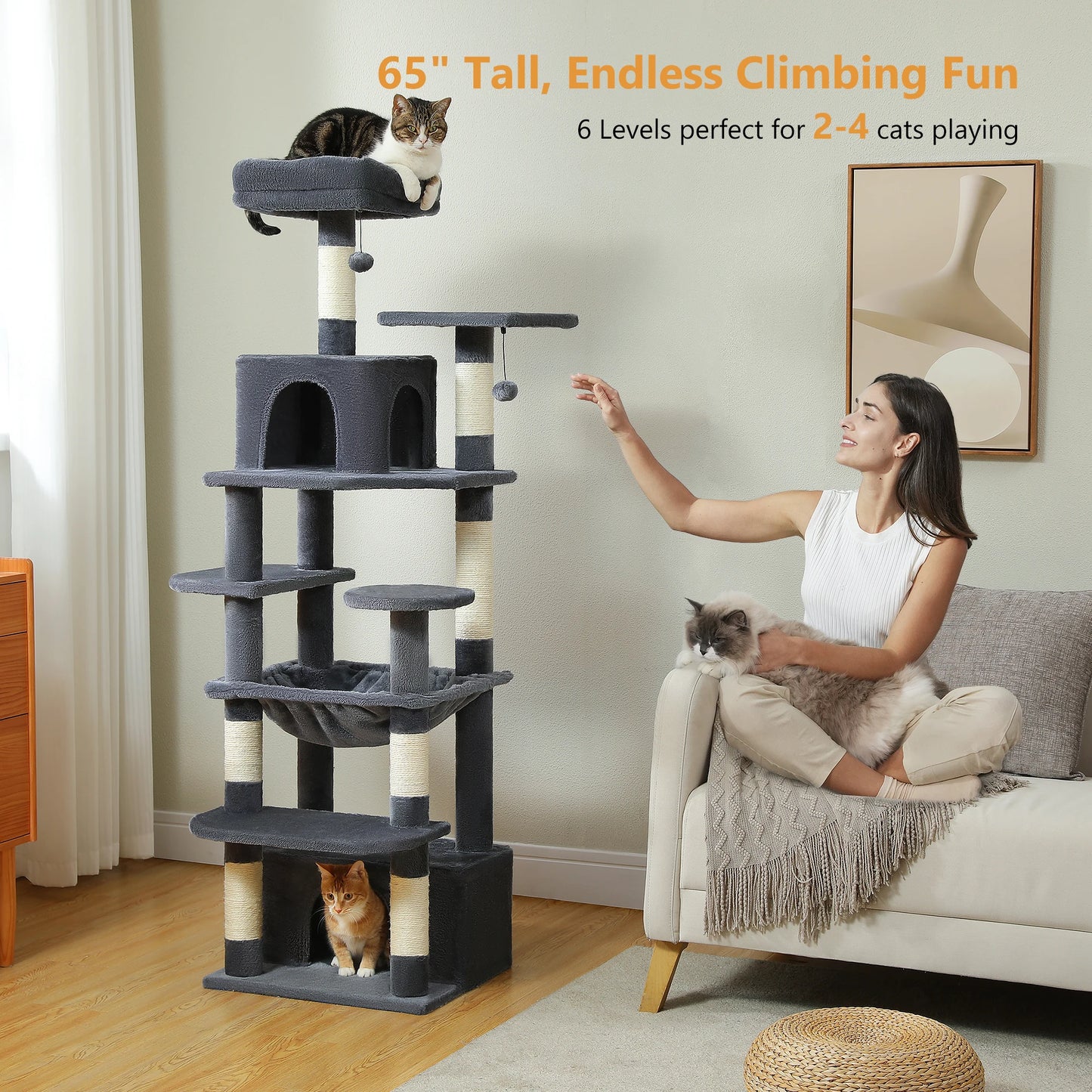 Large Cat Tree Tower Indoor Cats Scratching Posts Hammock Condo Toys