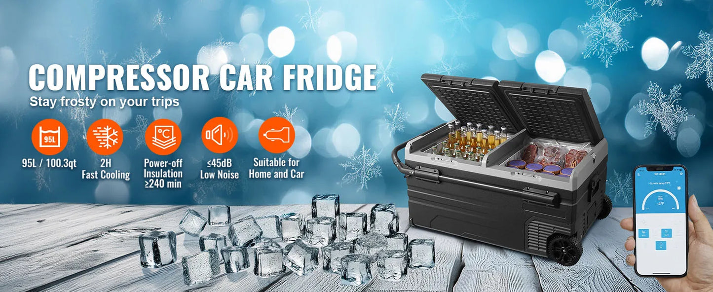 Portable Mini Car Fridge Freezer Dual Zone 75L 95L Compressor Cooler