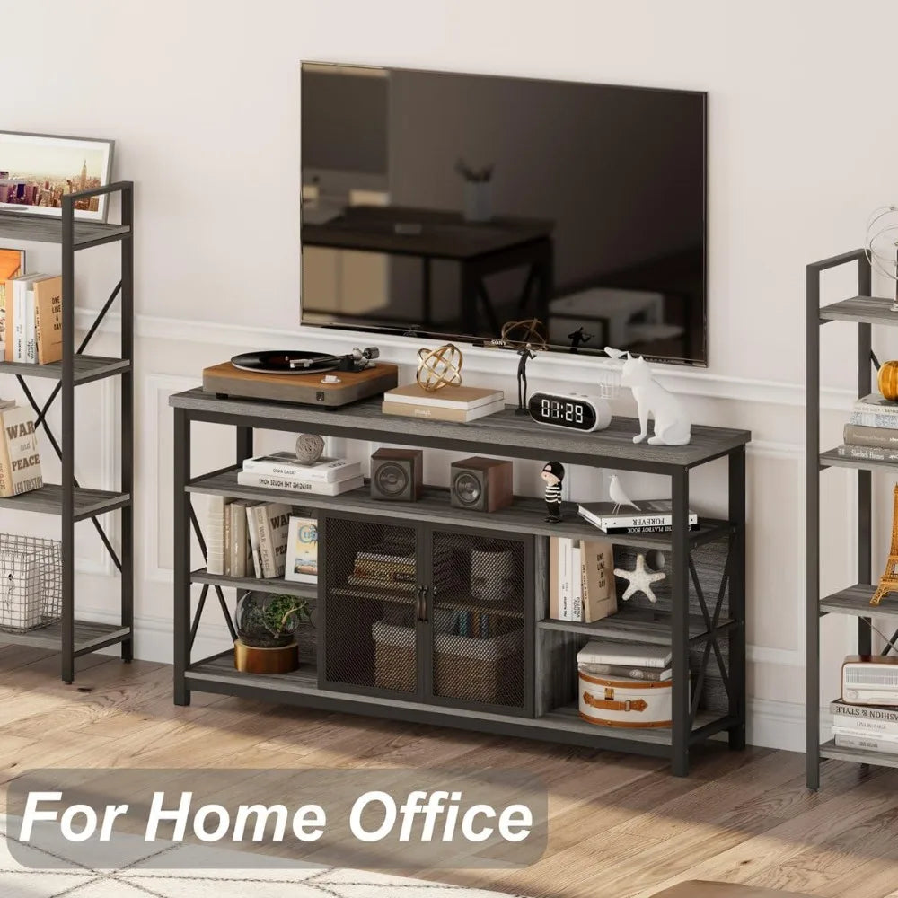 Tall TV Stand for 65 Inch TVs Industrial Wood Storage Farmhouse Center