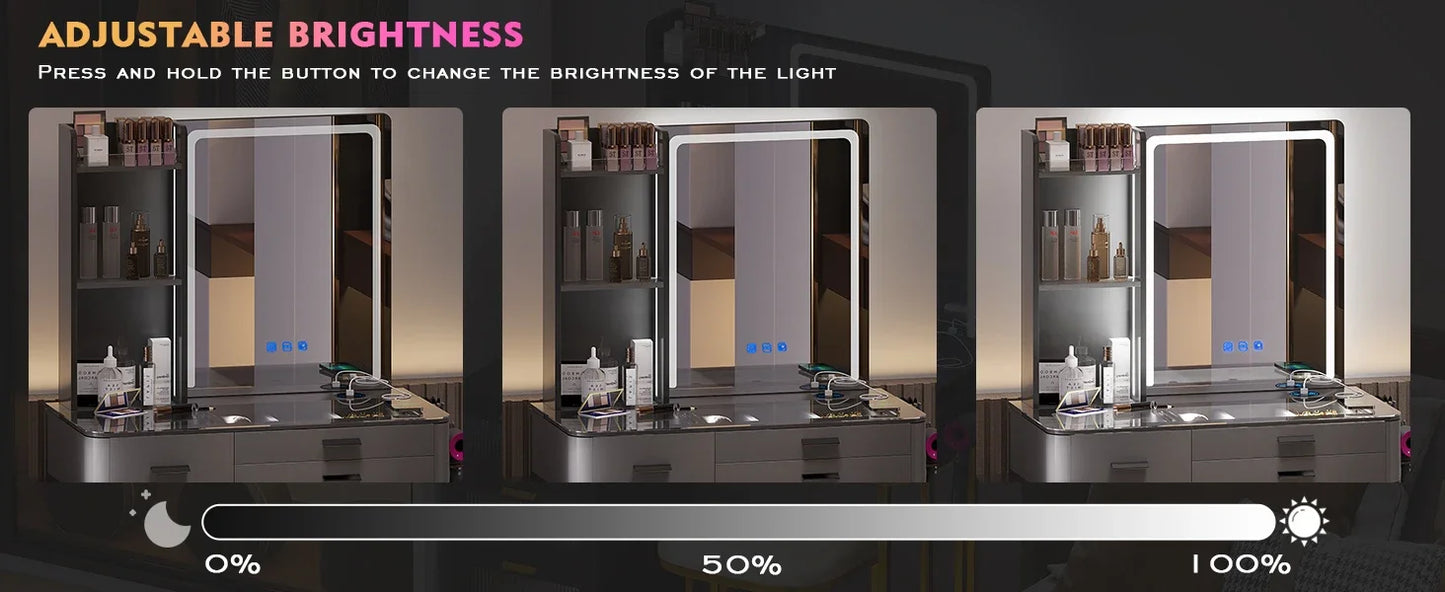 RGB Vanity Makeup Desk with 6 Drawers Smart Lighting and Charging Station