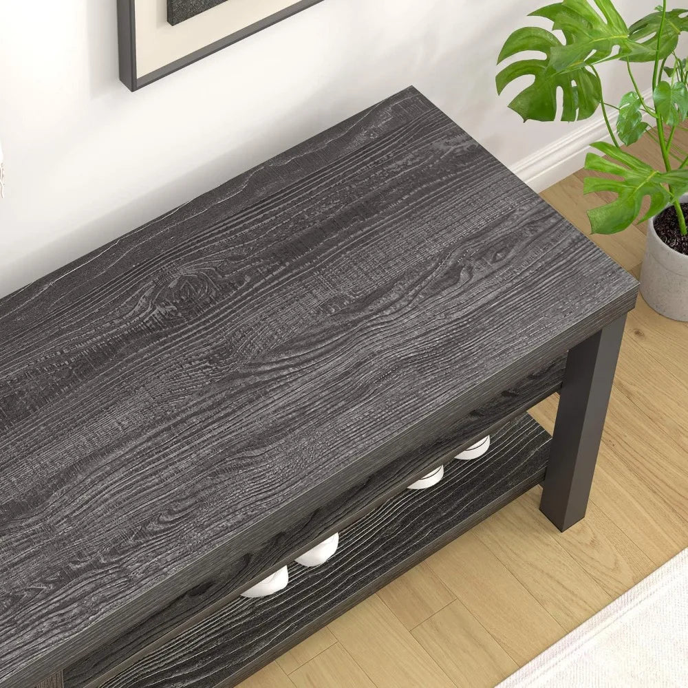 Entryway Bench with Shoe Storage Rustic Wooden Hallway Furniture