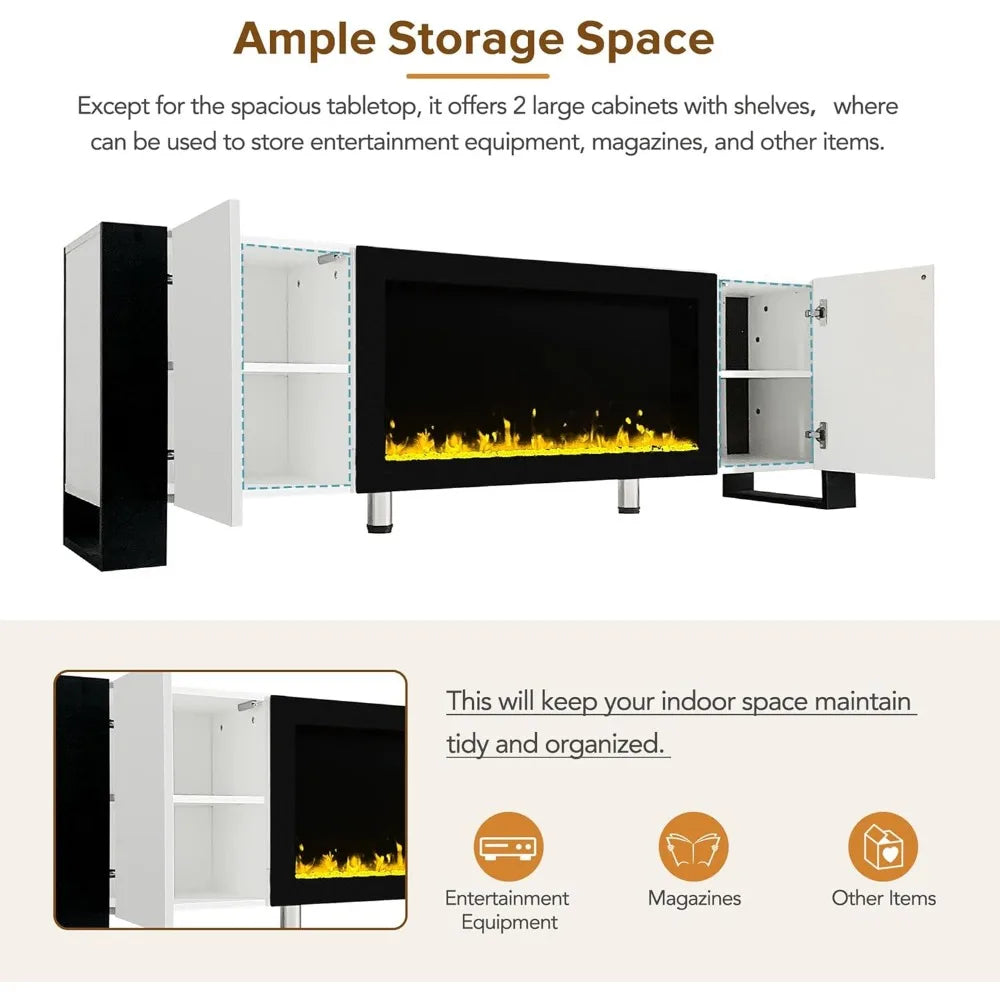 Modern Fireplace TV Stand with Electric Fireplace and Storage Cabinet