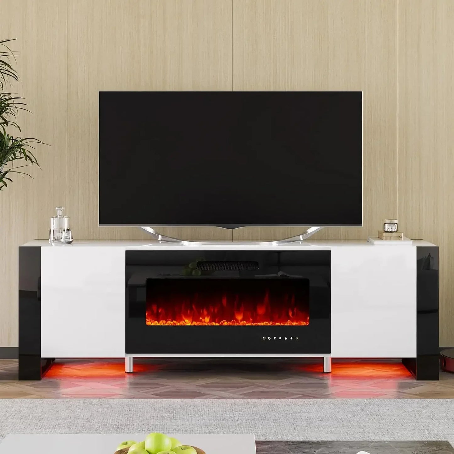 Fireplace TV Stand 70" Modern Entertainment Center with LED Lights