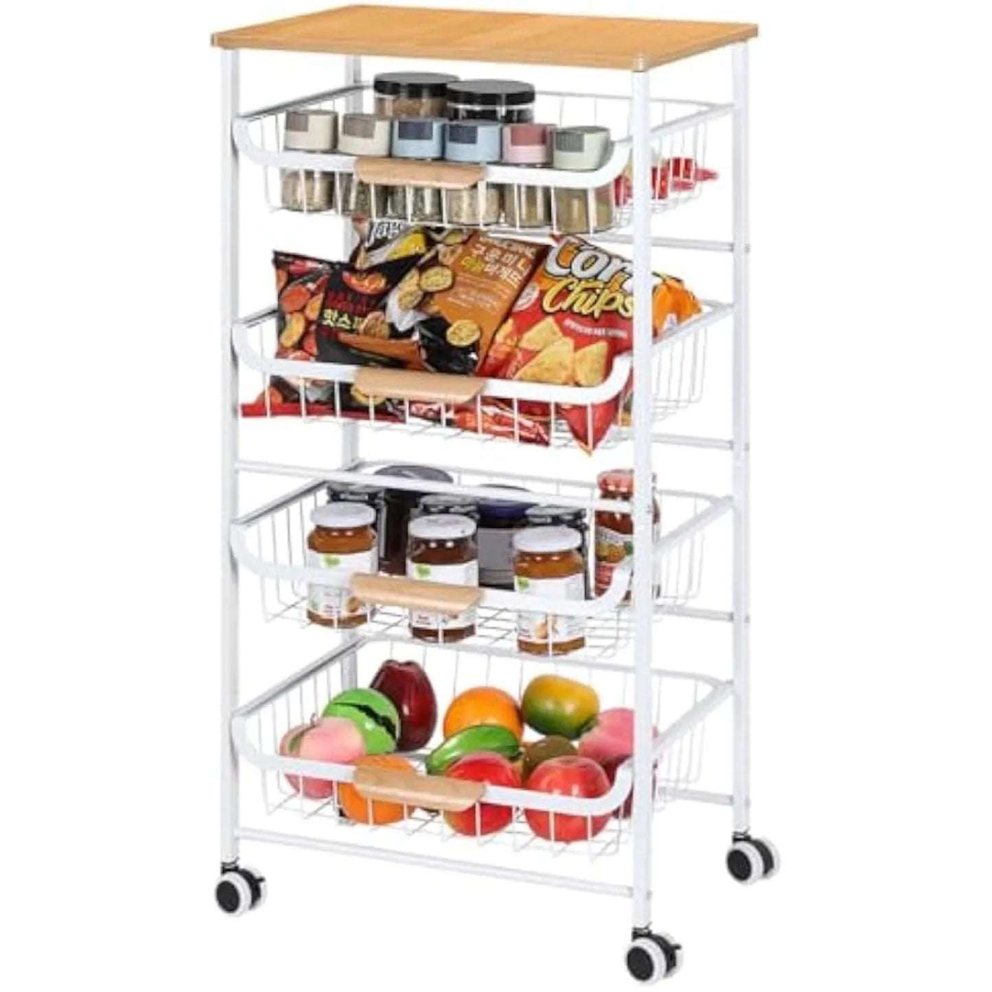 5 Tier Rolling Metal Cart with Drawers Wheels Multi Room Storage