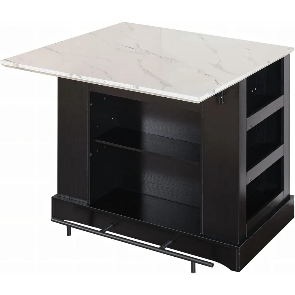 Large Kitchen Island with Electrical Outlets Drop Leaf Marble Countertop