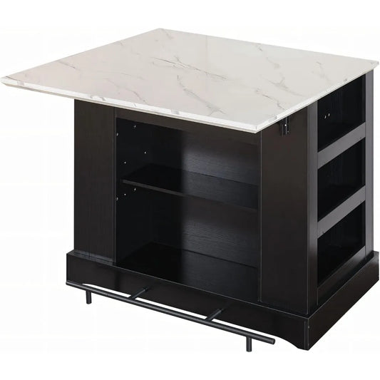 Large Kitchen Island with Electrical Outlets Drop Leaf Marble Countertop