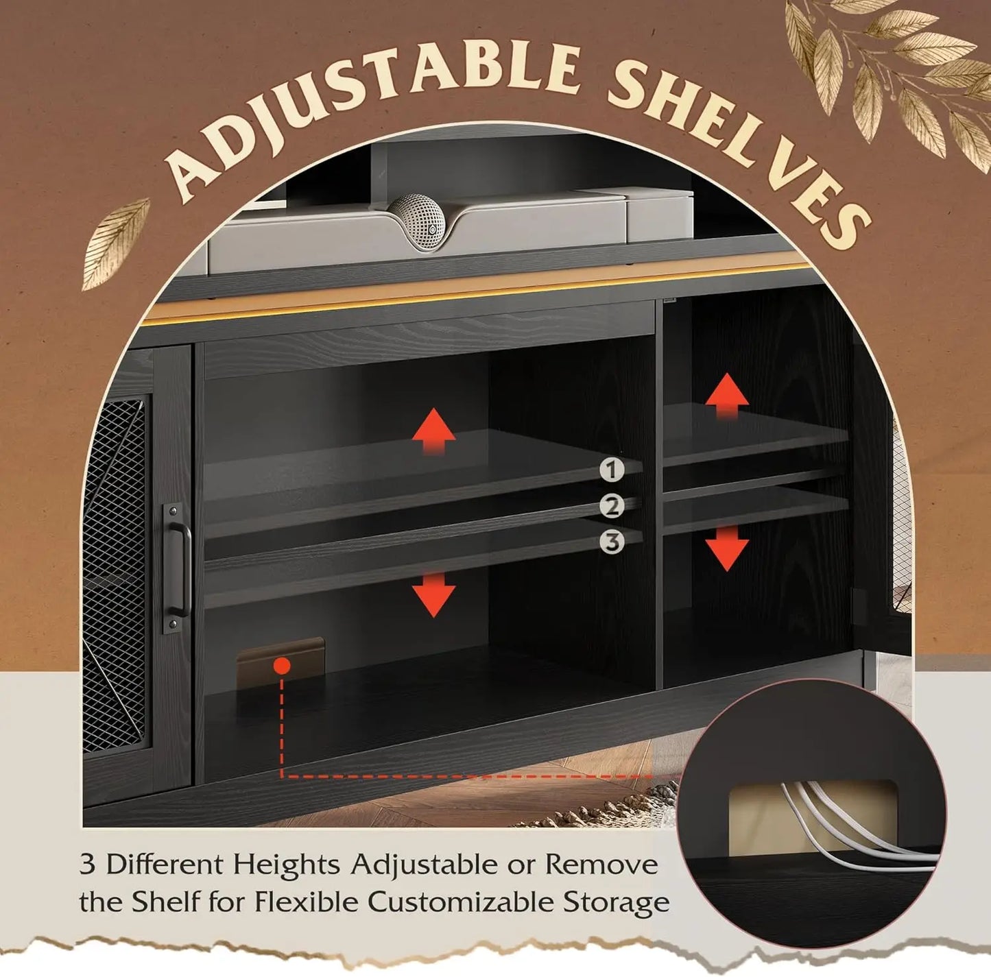 TV Stand for 65 Inch TV Entertainment Center with LED Lights and Storage