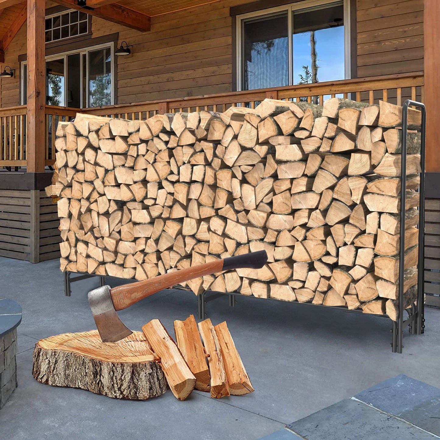 Heavy Duty Outdoor Firewood Log Rack Storage Stand for Patio Deck