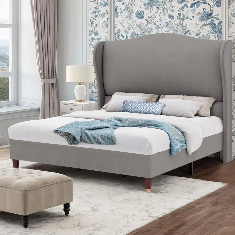 Ljustra 51.4" King Size Bed Frame Upholstered Platform Wingback Design