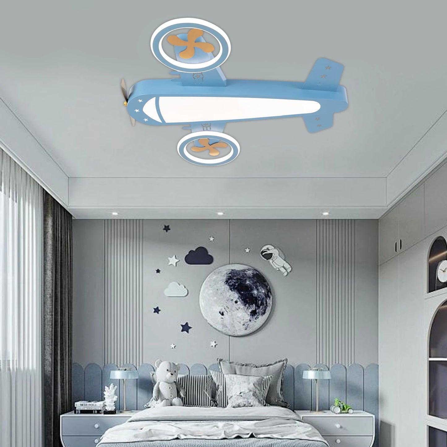 Dimmable Remote Control LED Ceiling Light Fixture with Fans for Bedroom