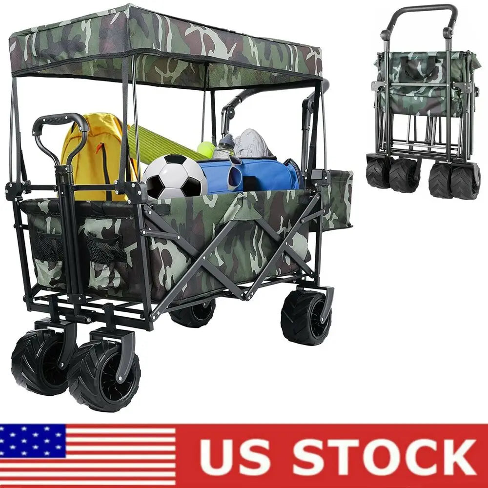 Foldable Handcart with Roof 115kg Off-Road Transport Trolley