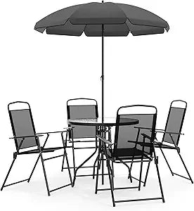 Nantucket 6 Piece Patio Dining Set with Glass Table Umbrella Chairs