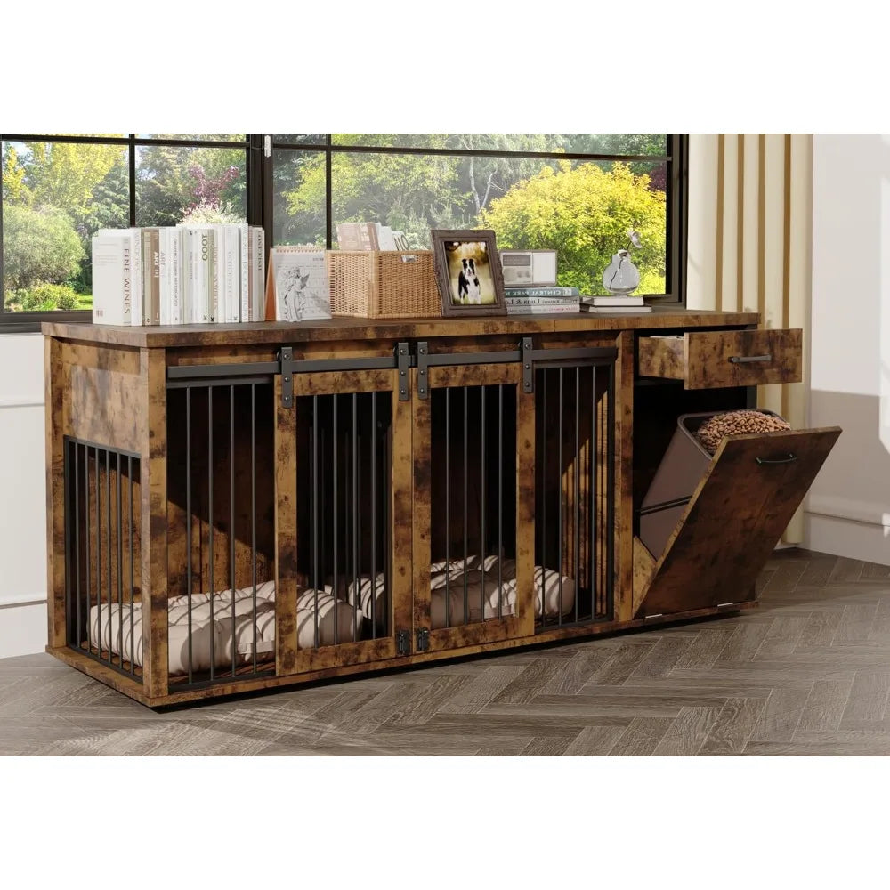 Ljustra Furniture Style Dog Crate with Storage for 2 Dogs Large Kennel