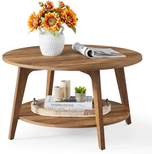 Round Coffee Table 2 Tier Living Room Storage Easy Assembly Modern Design