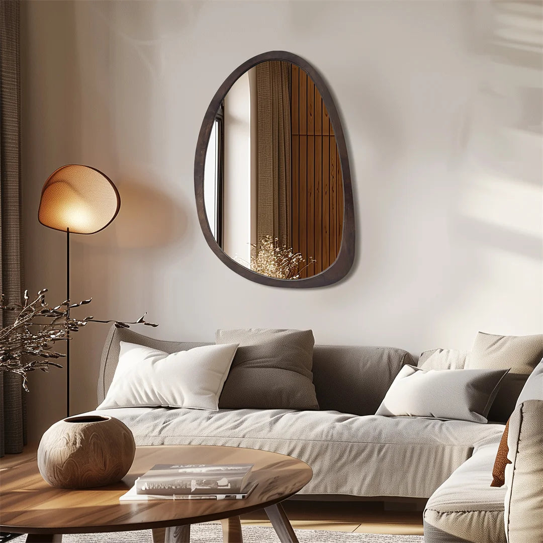 Modern Decorative Wall Mirror Black Walnut Wood Frame Hanging Decor