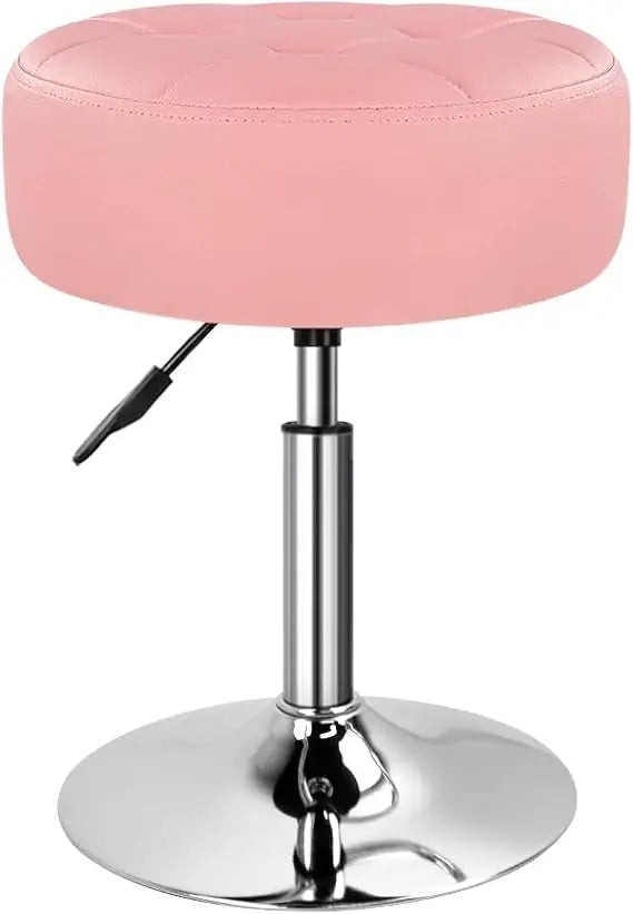 Pink Thickened Vanity Stool Round PU Leather Swivel Adjustable Makeup Chair