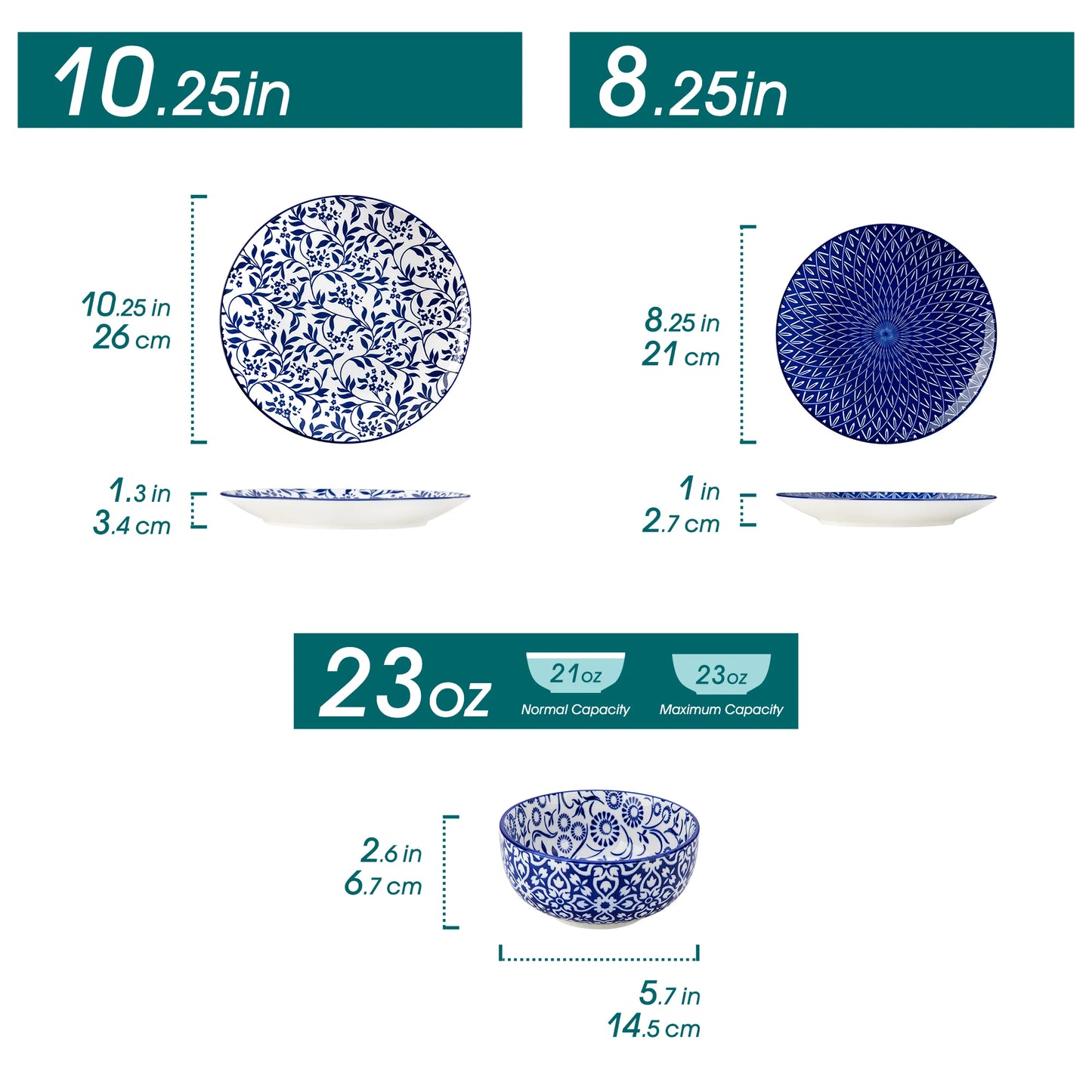 Ljustra 12/24/36 Piece Blue and White Porcelain Plate Set Tableware