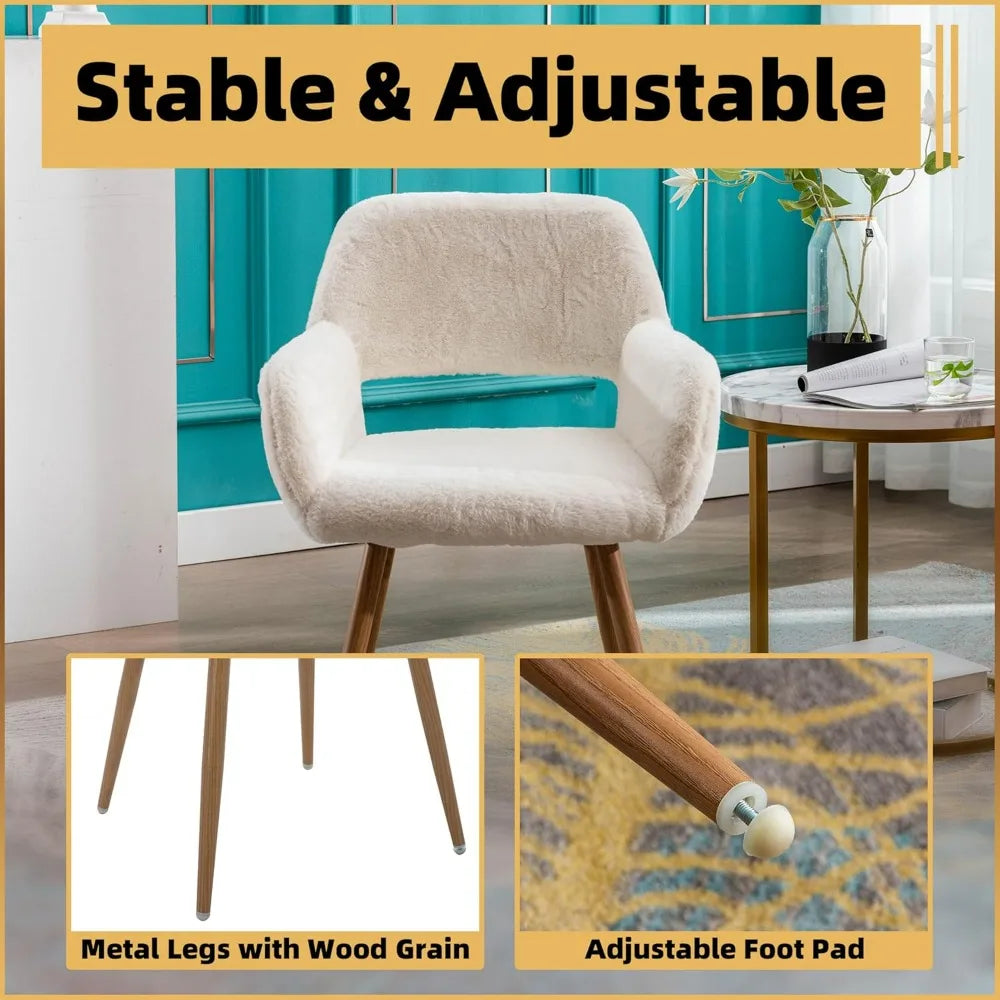 Furry Desk Chair Set of 2 Modern Home Office Armchair Faux Fur