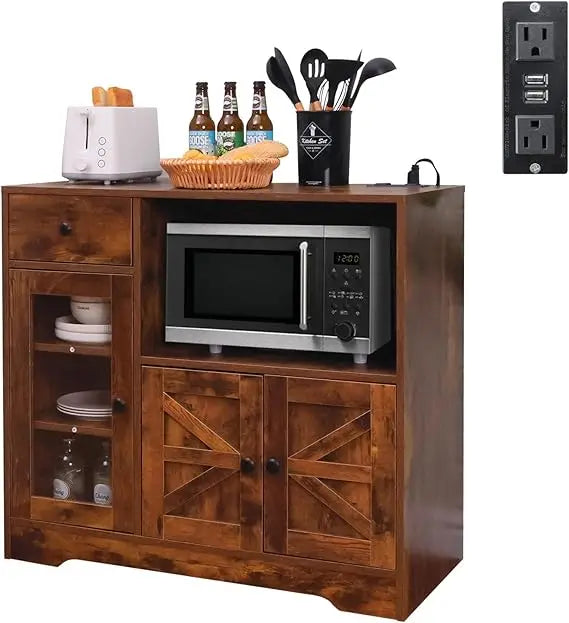 Storage Cabinet with Power Outlet 35" Modern Sideboard Buffet Cabinet