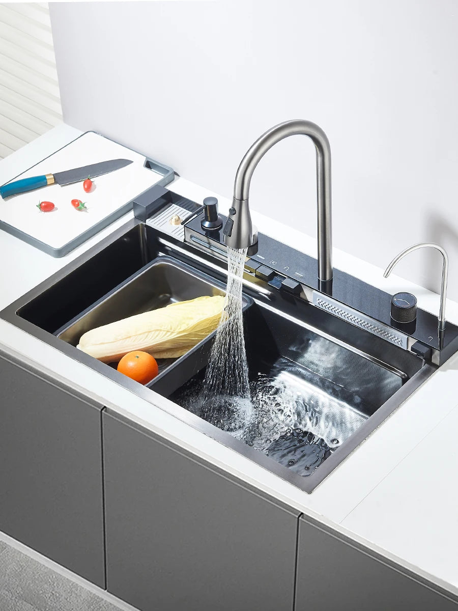 Large Stainless Steel Kitchen Sink 75x45cm with Faucet Digital Display