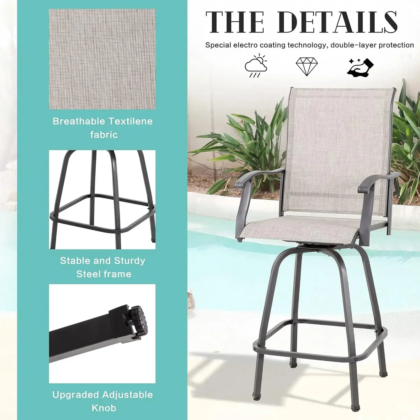 5 Piece Patio Swivel Bar Set Outdoor High Top Bistro Set for Garden