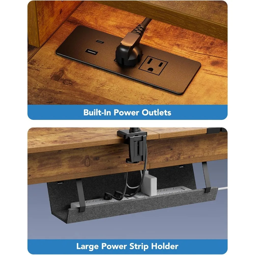 65 Inch L Shaped Electric Height Adjustable Standing Desk with Power Outlets
